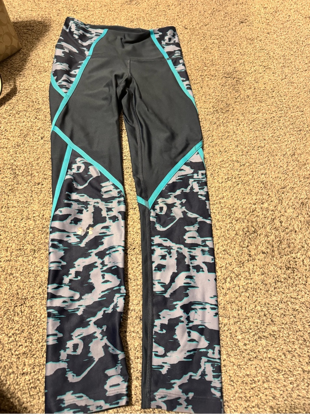 Under Armour Black and Teal Patterned Girls' Performance Leggings